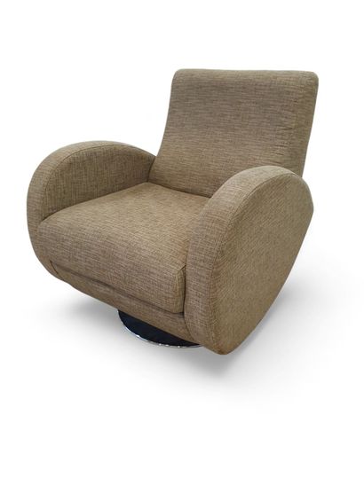 Armchair with swivel armrests upholstered...
