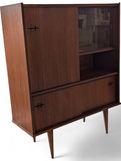 Teak veneer enfilade cabinet. It opens with...