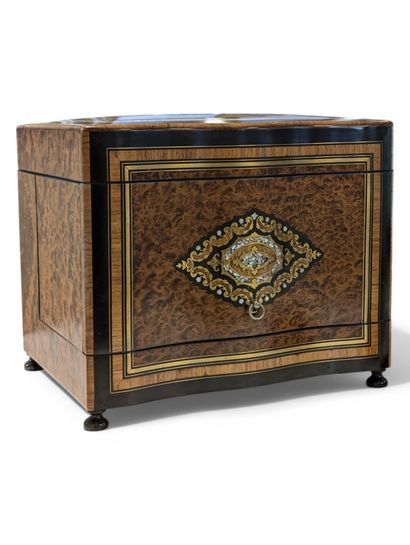 Boulle marquetry liqueur cellar in burr wood...