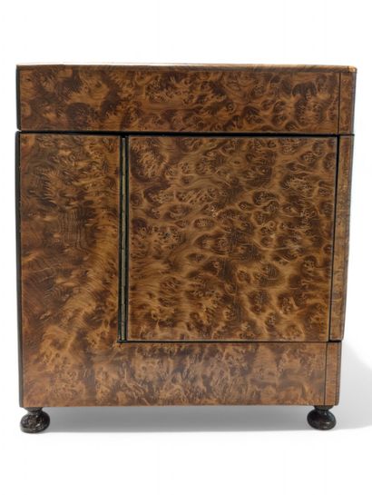 Boulle marquetry liqueur cellar in burr wood...