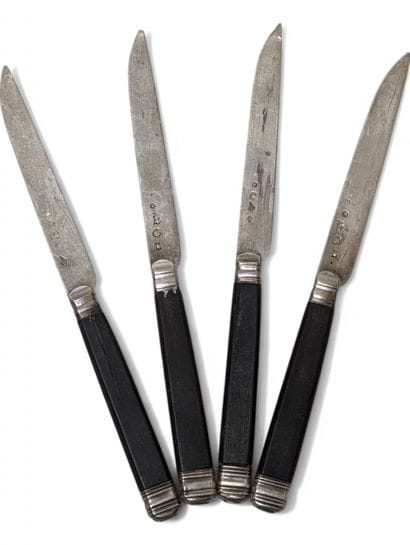 Suite of four fruit knives with solid silver...
