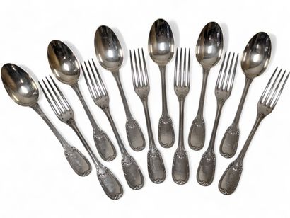 Émile PUIFORCAT
Suite of six solid silver...
