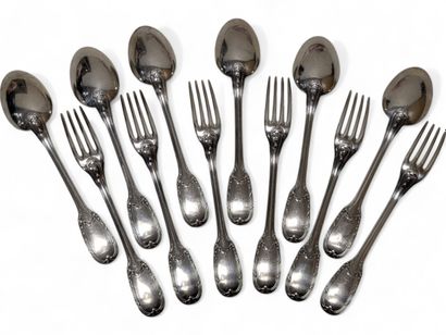 Émile PUIFORCAT
Suite of six solid silver...