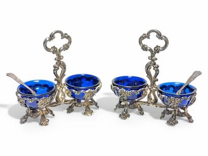 Pair of double salerons in solid silver,...
