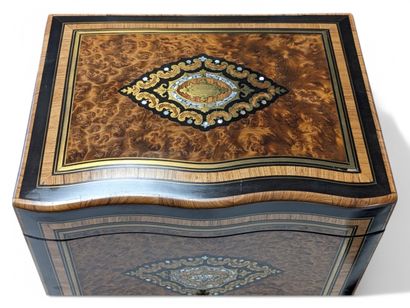 Boulle marquetry liqueur cellar in burr wood...