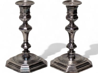 Pair of table torches in silver-plated bronze,...