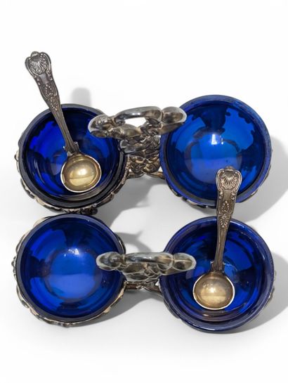 Pair of double salerons in solid silver,...