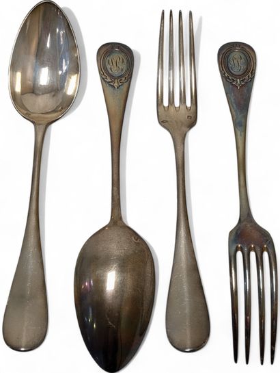 Suite of 12 solid silver table settings,...