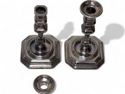Pair of table torches in silver-plated bronze,...