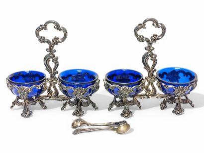 Pair of double salerons in solid silver,...