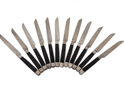 Suite of 12 fruit knives with solid silver...