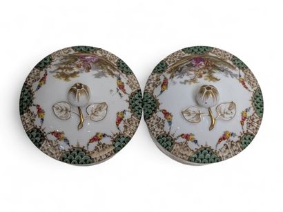 Pair of covered porcelain bouillons with...