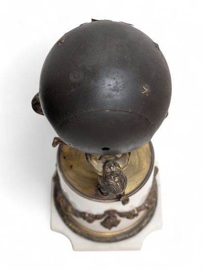 Gilded patina bronze globe clock featuring...