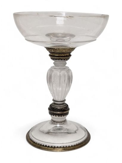 Cut and engraved rock crystal bowl, mounted...