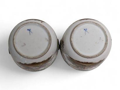 Pair of covered porcelain bouillons with...