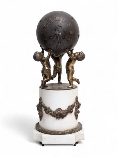 Gilded patina bronze globe clock featuring...