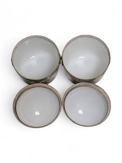 Pair of covered porcelain bouillons with...