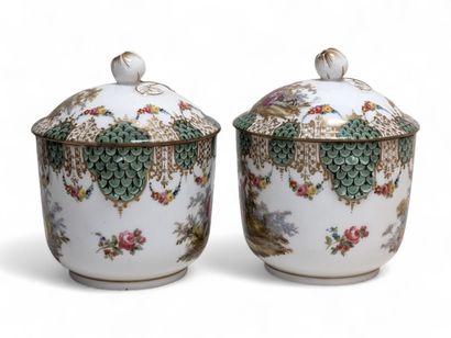 Pair of covered porcelain bouillons with...