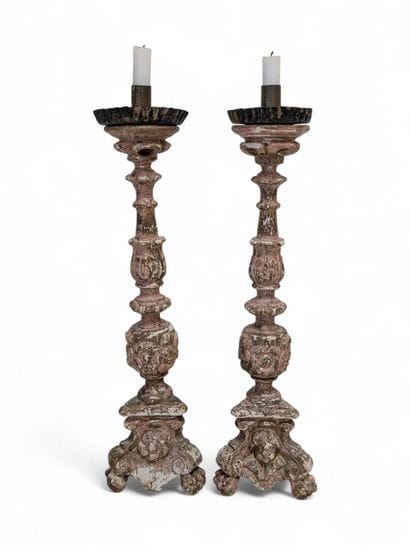 Pair of carved and gilded wood piccierges,...
