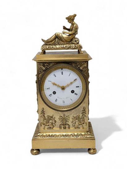 Bollard clock in chased and gilded bronze....