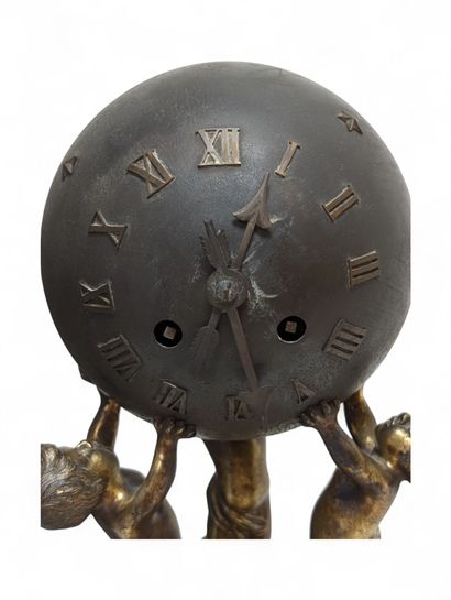 Gilded patina bronze globe clock featuring...