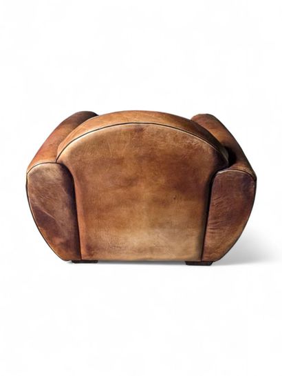 Paire de fauteuils Club vintage en cuir cognac...