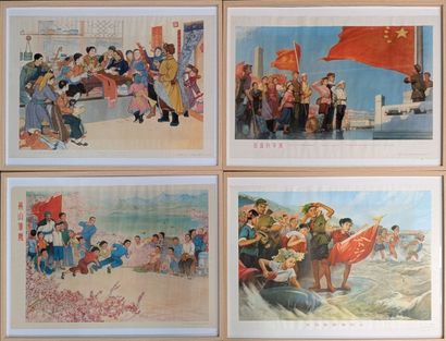Réunion de quatre pièces encadrées communistes...