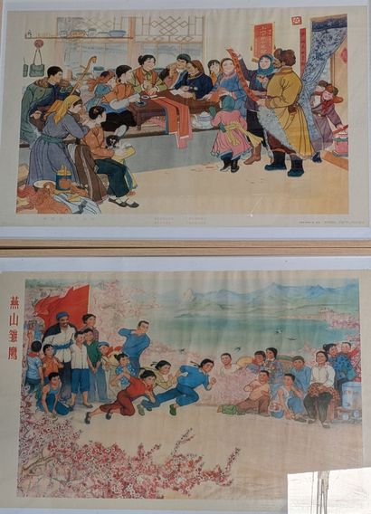 Réunion de quatre pièces encadrées communistes...