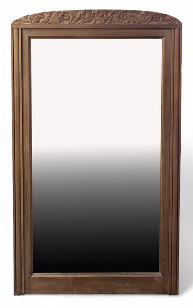 Grand miroir de cheminée avec cadre en chêne...