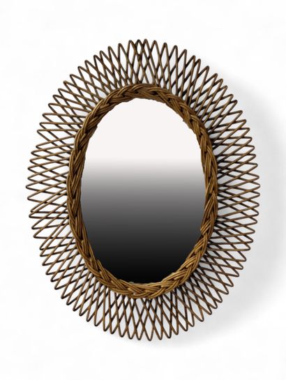 Miroir sorcière ou soleil en osier tressé...