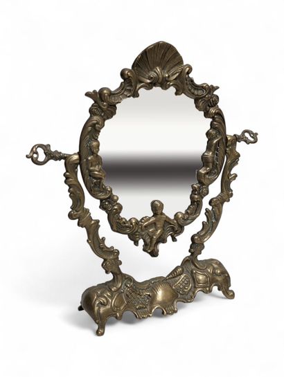 Miroir psyché à poser en bronze à patine...
