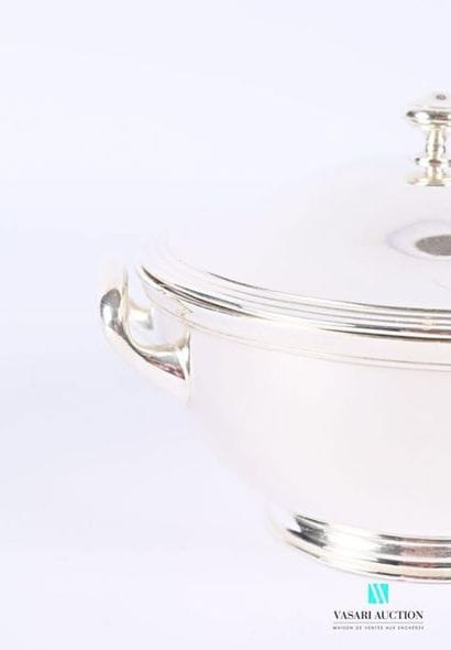 Small round covered vegetable dish in silvery...