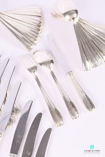 A suite of twelve silver plated metal dessert...