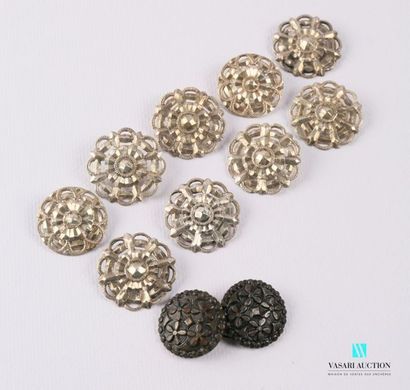 Set of nine silver plated metal buttons in...