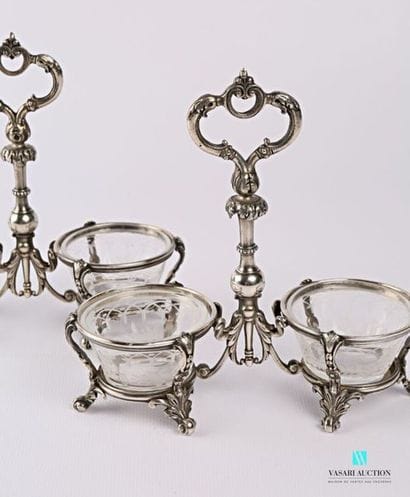 Pair of double salerons in silver plated...