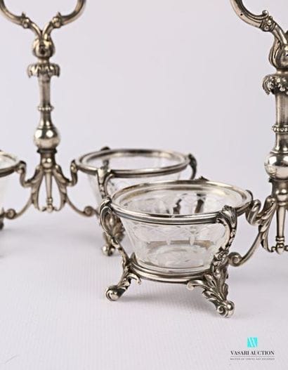 Pair of double salerons in silver plated...
