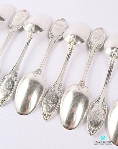 A suite of twelve silver teaspoons, the handle...