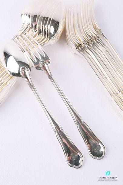 A suite of twelve silver-plated metal cutlery...