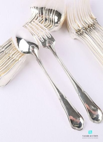 A suite of twelve silver-plated metal cutlery...