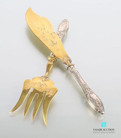 A fish serving set, the handles are silver...