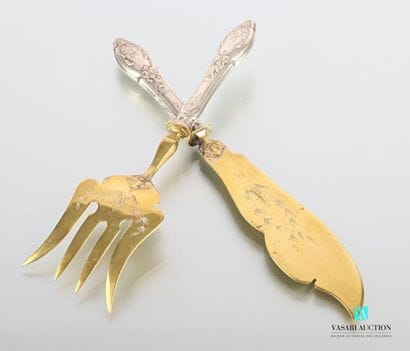 A fish serving set, the handles are silver...