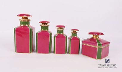 Toiletries set in porcelain red purple, green...
