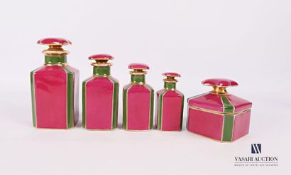 Toiletries set in porcelain red purple, green...