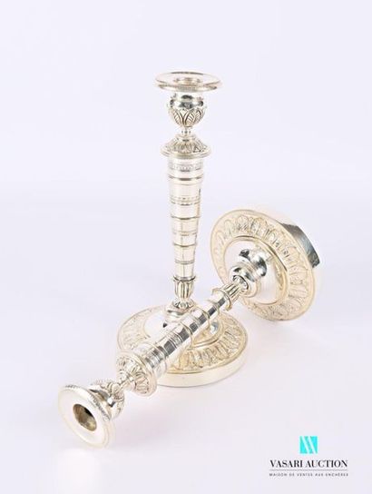 Pair of silver plated metal candleholders...