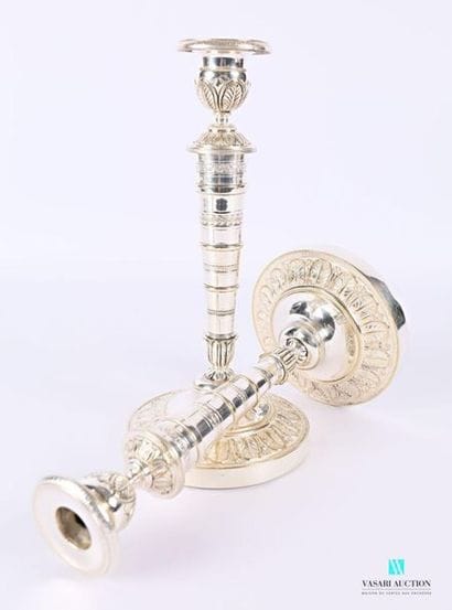 Pair of silver plated metal candleholders...