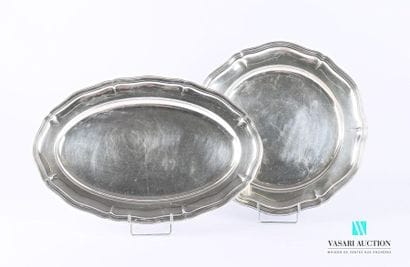 Two silver-plated metal dishes, one round,...