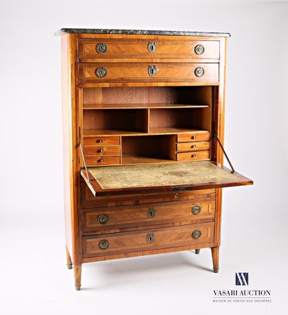 Straight secretary in rosewood veneer inlaid...
