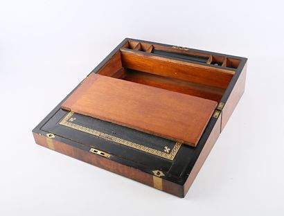 Rectangular mahogany veneer travel writing...
