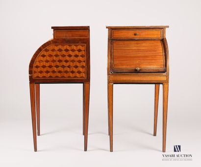 Pair of bedside tables in veneer and checkerboard...