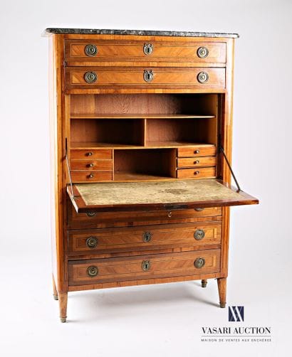 Straight secretary in rosewood veneer inlaid...